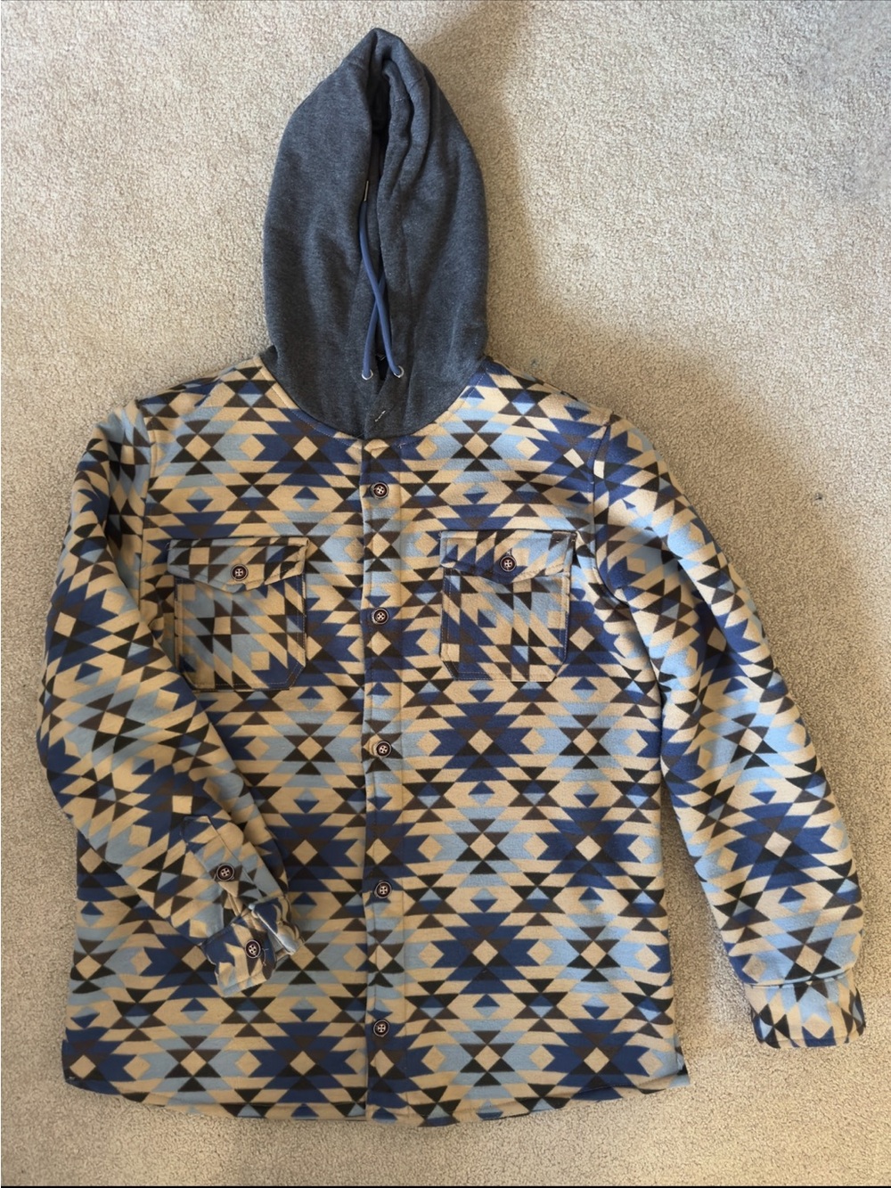 Quiksilver Men's Hooded Fleece Button-Up Sweater Jacket - Blue & Gray